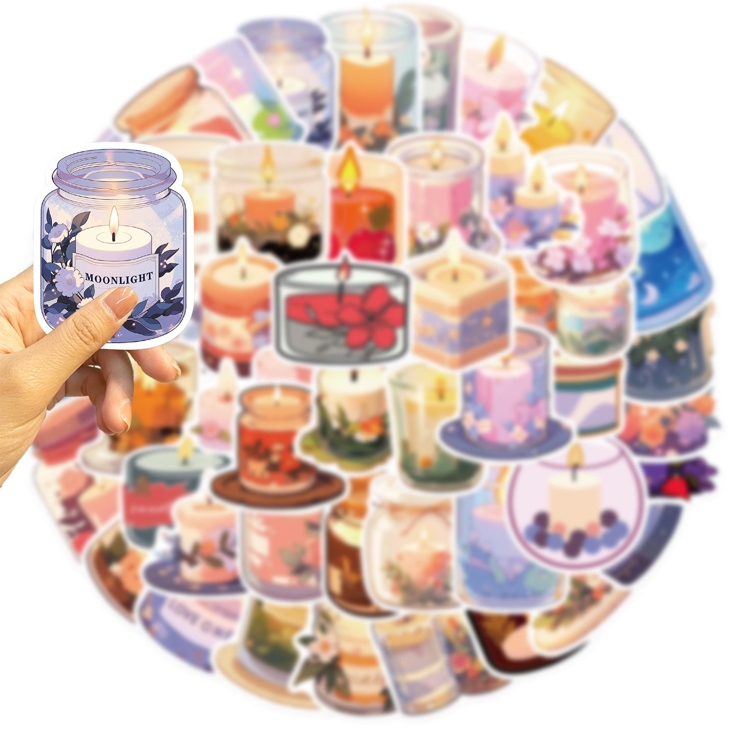 50pcs cartoon candle aromatherapy stickers personality decoration guitar notebook luggage DIY waterproof stickers wholesale