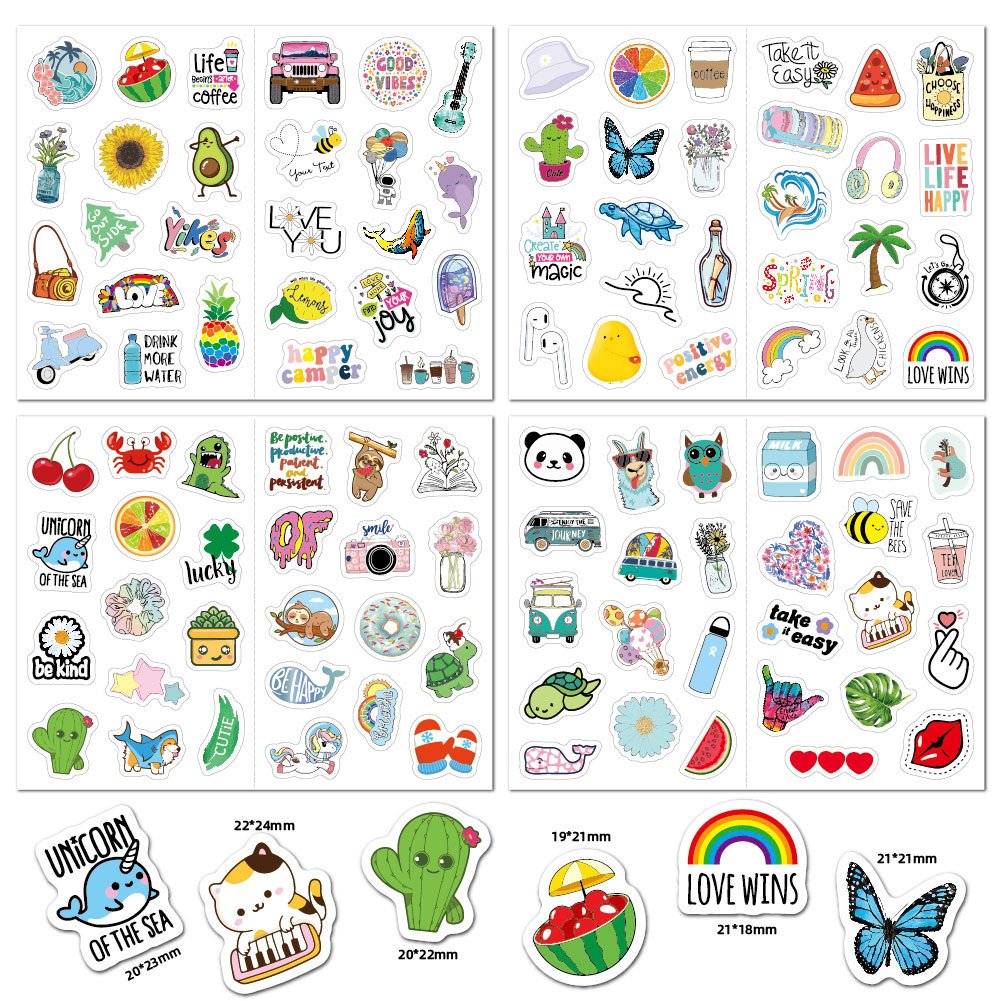 4 Sheets/Pack Cute Stickers 104 Patterns Mini Pvc Waterproof Kawai Cartoon Outdoor Luggage Laptop Decorative stationery Sticker