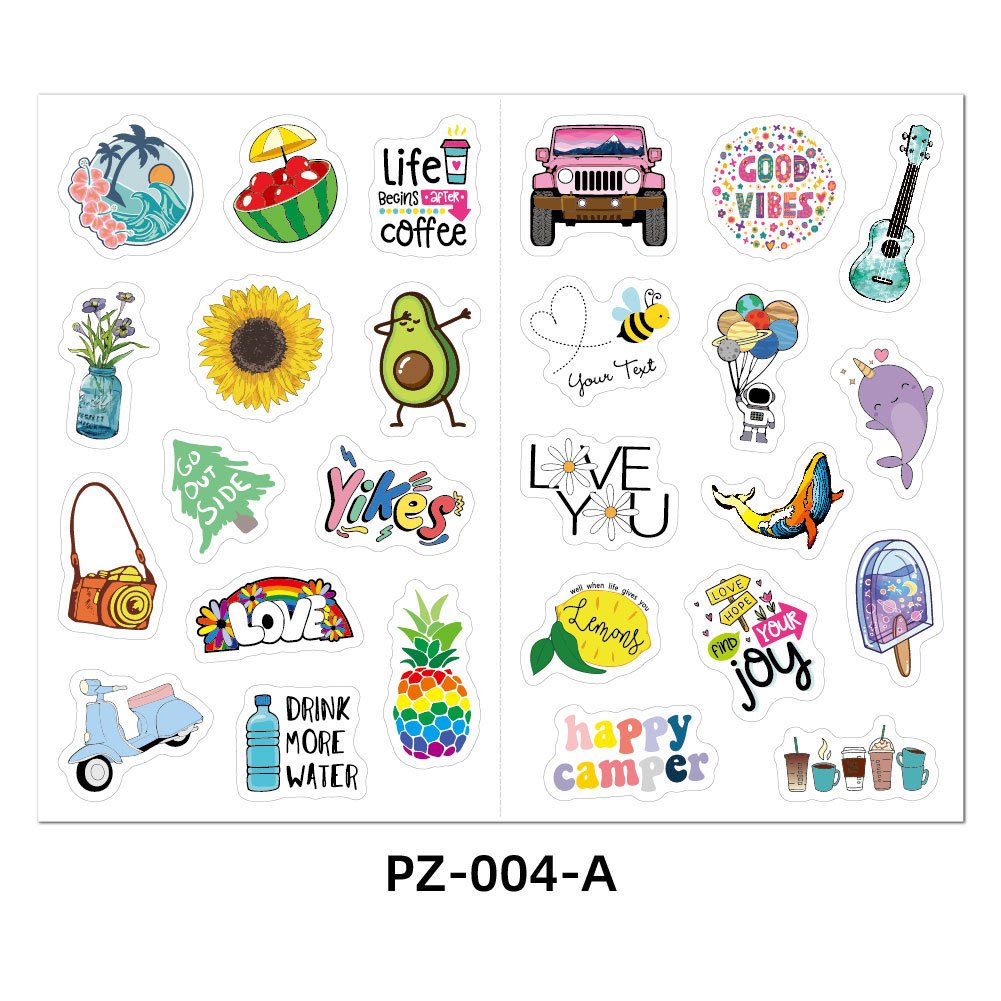 4 Sheets/Pack Cute Stickers 104 Patterns Mini Pvc Waterproof Kawai Cartoon Outdoor Luggage Laptop Decorative stationery Sticker