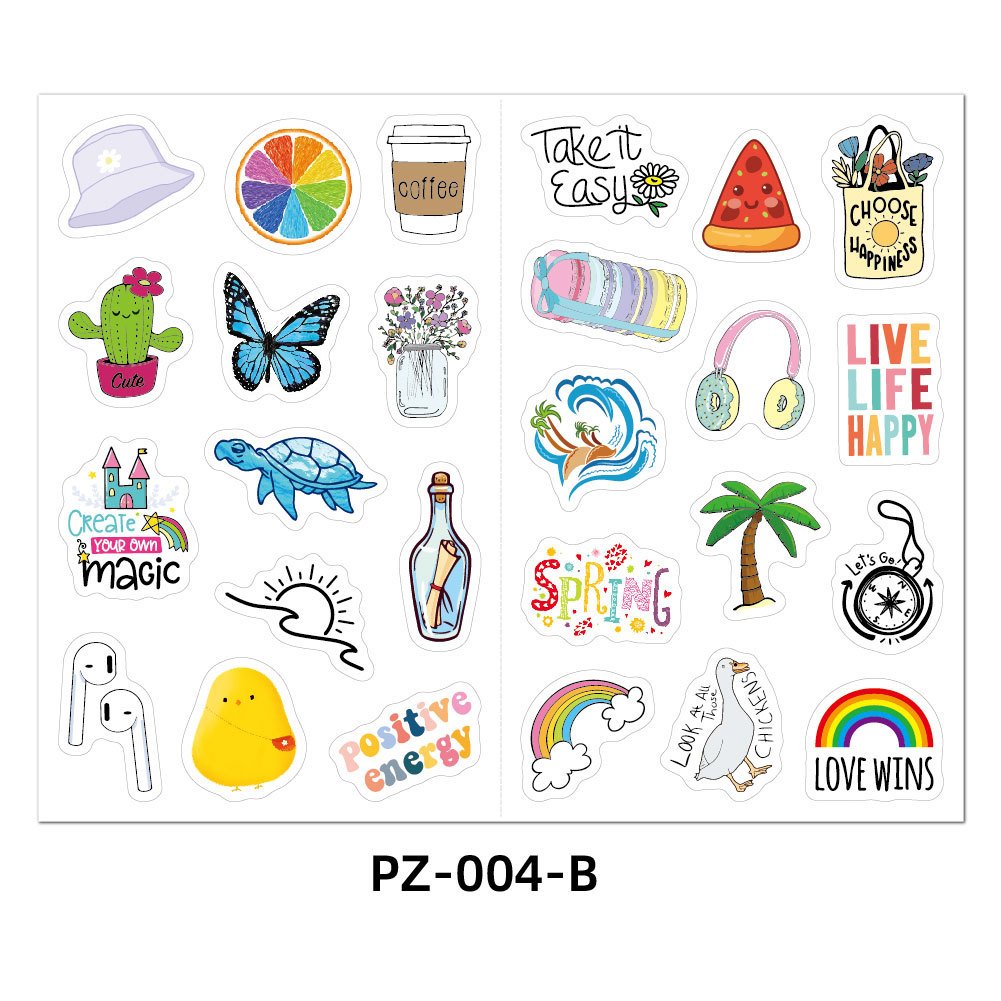 4 Sheets/Pack Cute Stickers 104 Patterns Mini Pvc Waterproof Kawai Cartoon Outdoor Luggage Laptop Decorative stationery Sticker