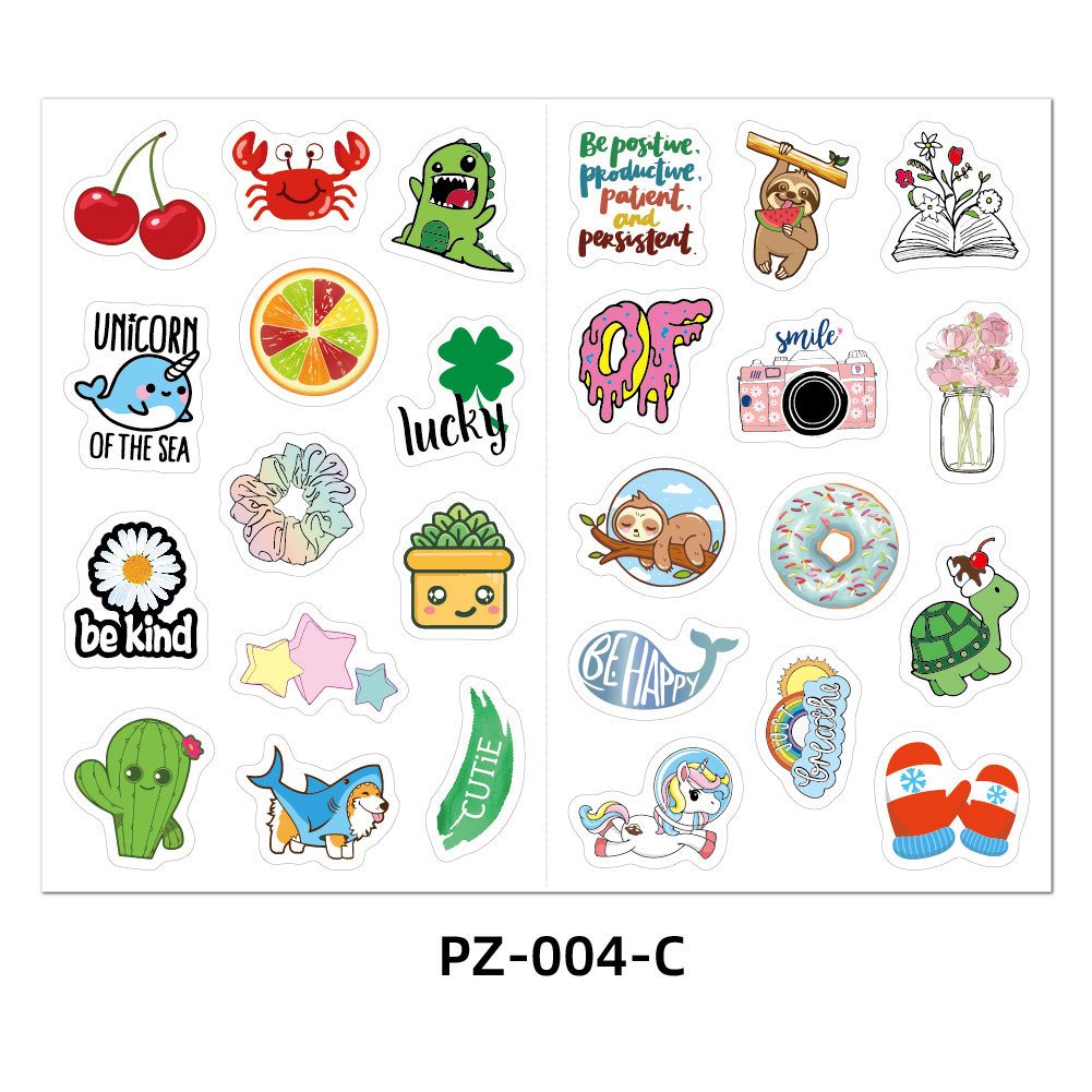 4 Sheets/Pack Cute Stickers 104 Patterns Mini Pvc Waterproof Kawai Cartoon Outdoor Luggage Laptop Decorative stationery Sticker