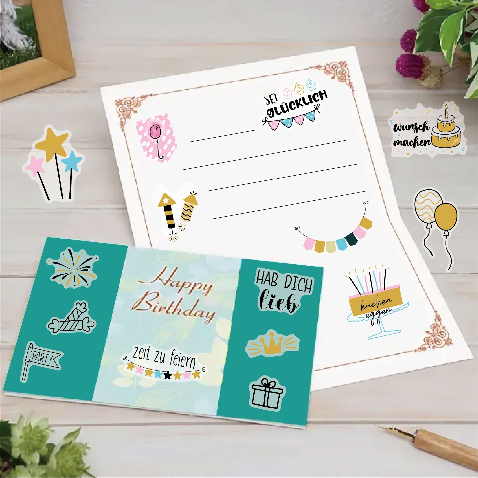 New Happy Birthday Stickers Cartoon Birthday Party Decoration Scrapbookbirthday Planning Plan Stickers a set of 4