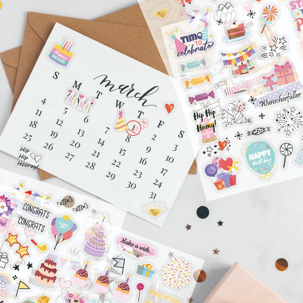 New Happy Birthday Stickers Cartoon Birthday Party Decoration Scrapbookbirthday Planning Plan Stickers a set of 4