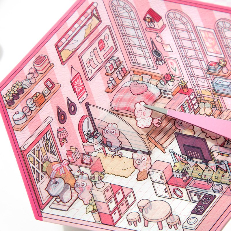 Simno Cute Scrapbooking Supplies 3D Miniature Cabin DIY Scene Stickers Cartoon Animals Panda Capybara Designs (Gen 2.0)