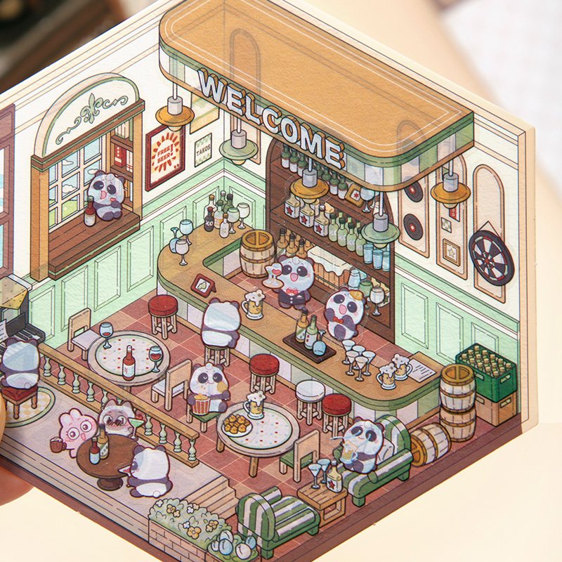 Simno Cute Scrapbooking Supplies 3D Miniature Cabin DIY Scene Stickers Cartoon Animals Panda Capybara Designs (Gen 2.0)