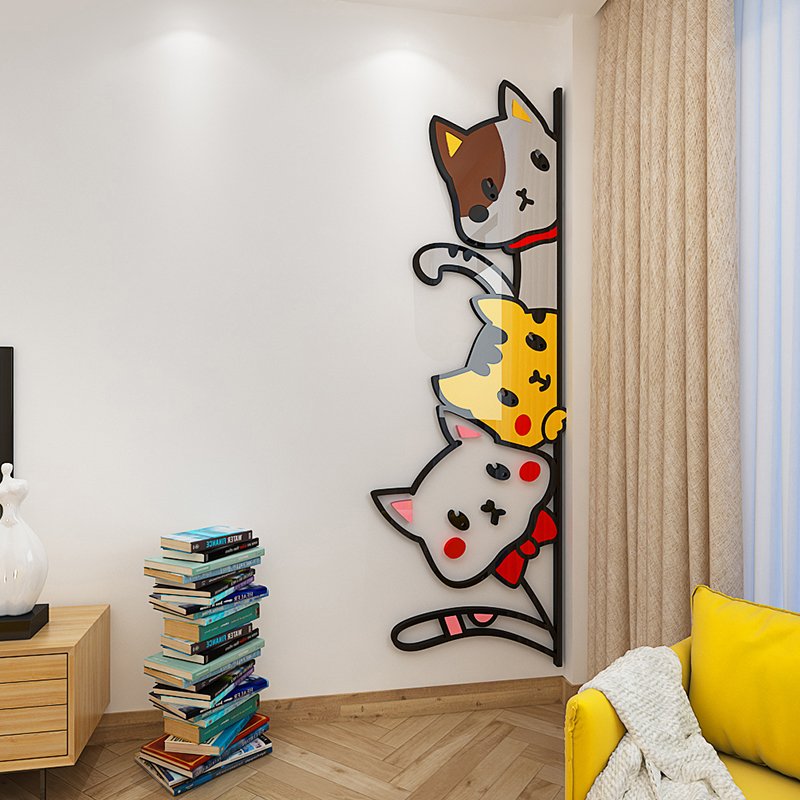 Pet cat stereo wall paper room living room decoration sofa sticker self-adhesive cartoon cat 3D wall sticker