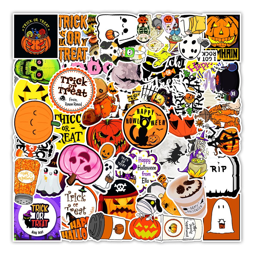 Halloween DIY Stickers Vinyl Waterproof Party Sticker, Halloween Pumpkin Stickers for Kids Cute Cartoon Vinyl Decals for Laptop