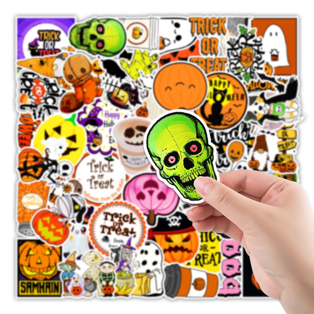 Halloween DIY Stickers Vinyl Waterproof Party Sticker, Halloween Pumpkin Stickers for Kids Cute Cartoon Vinyl Decals for Laptop
