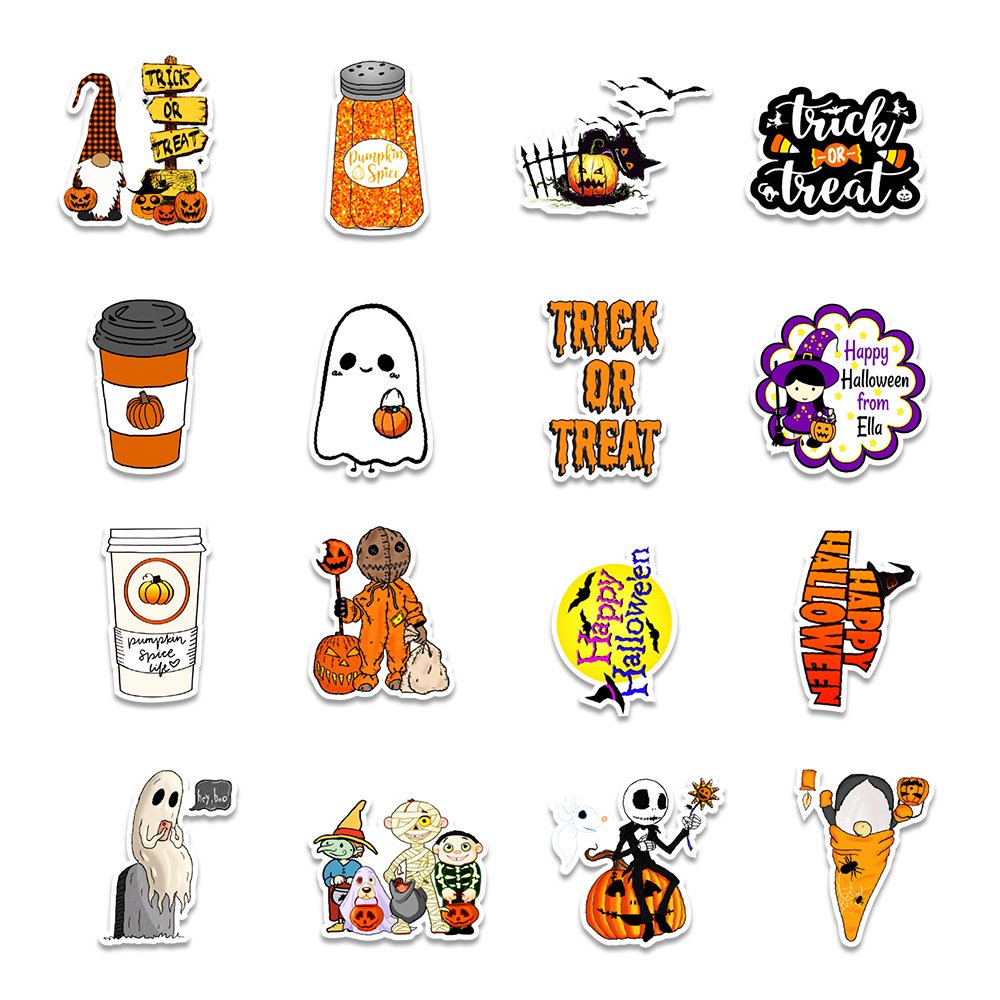 Halloween DIY Stickers Vinyl Waterproof Party Sticker, Halloween Pumpkin Stickers for Kids Cute Cartoon Vinyl Decals for Laptop