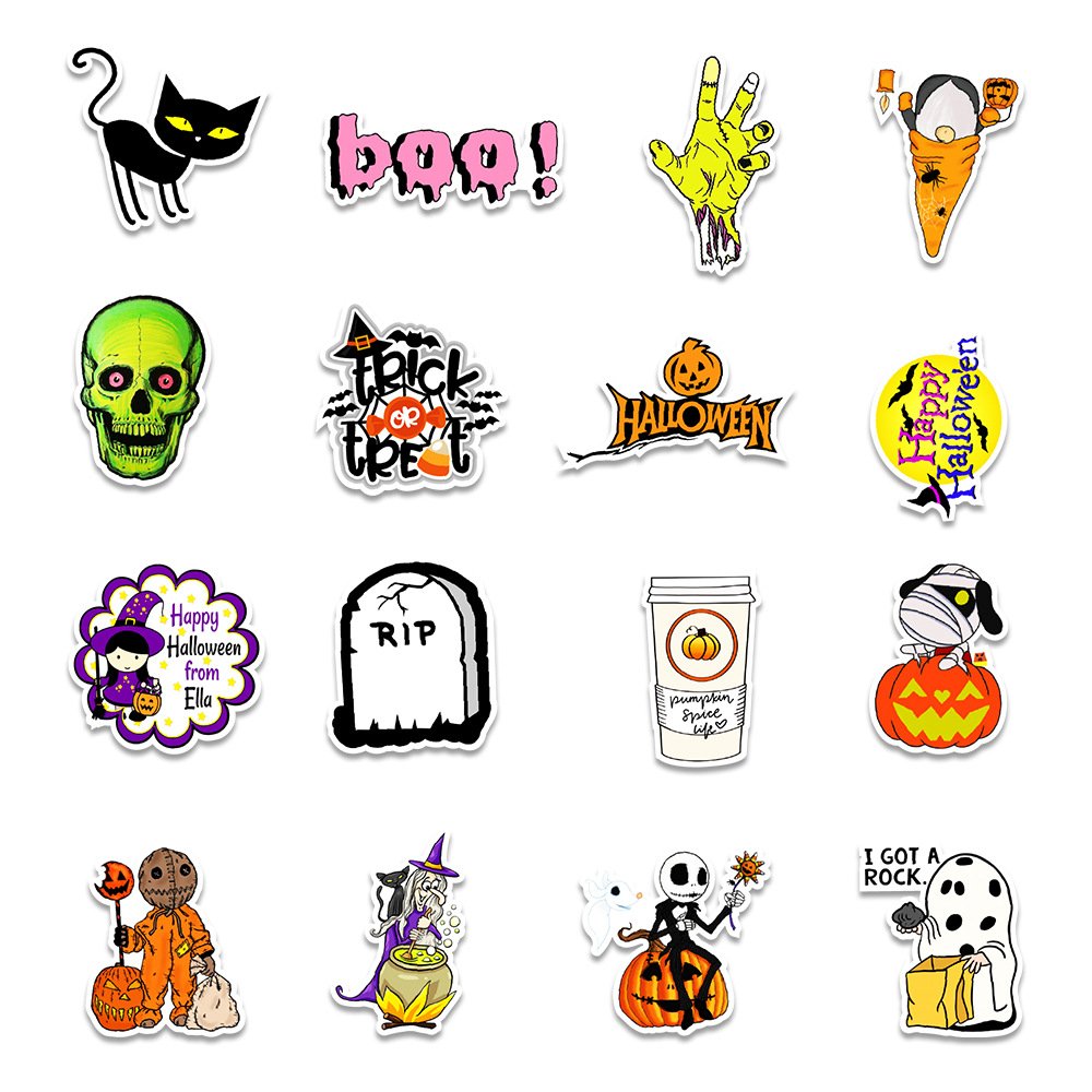 Halloween DIY Stickers Vinyl Waterproof Party Sticker, Halloween Pumpkin Stickers for Kids Cute Cartoon Vinyl Decals for Laptop