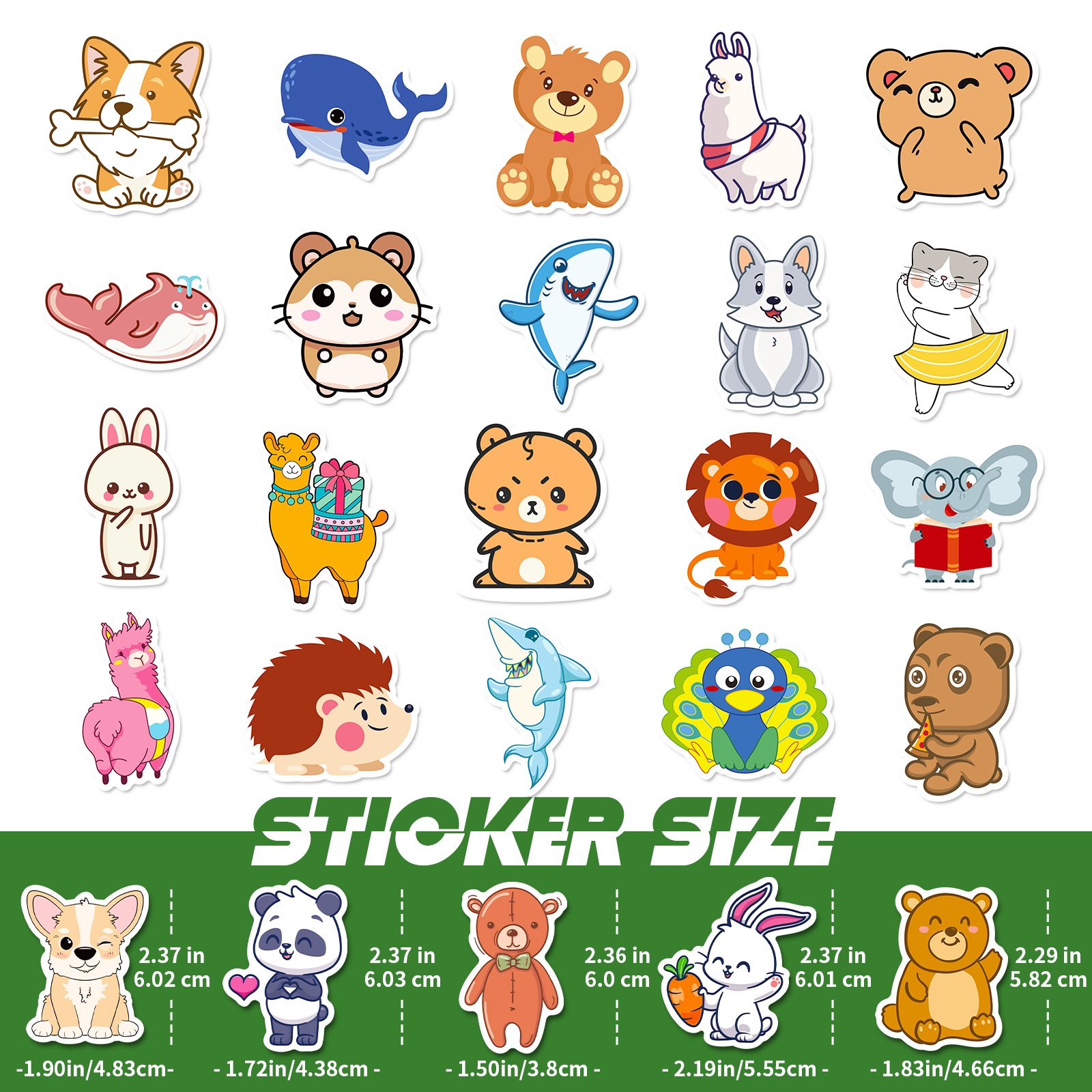Hot selling 50 different cute cartoon animal stickers to decorate notebooks and reward boys and girls