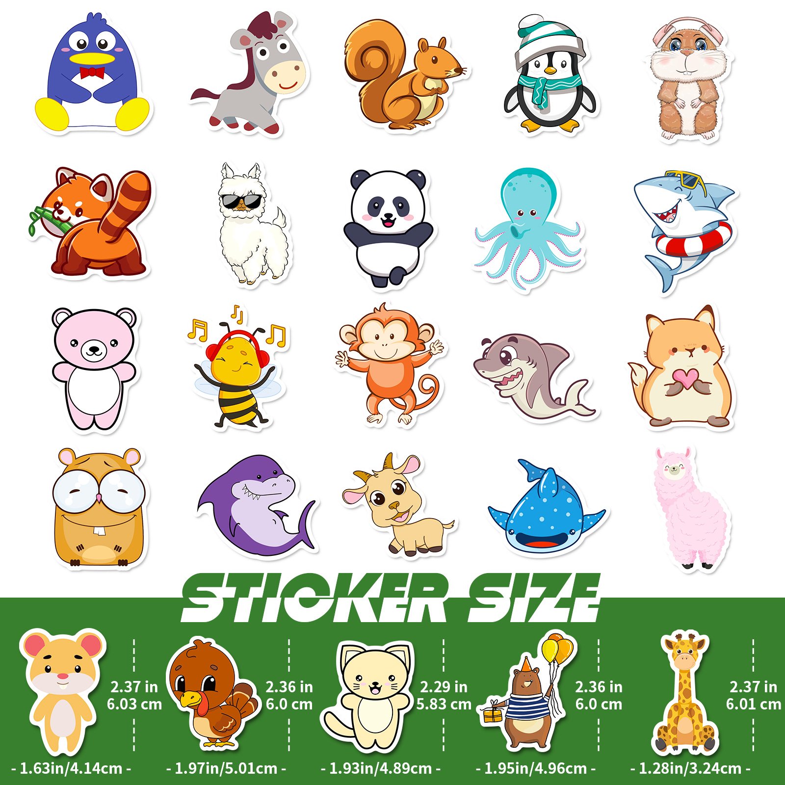 Hot selling 50 different cute cartoon animal stickers to decorate notebooks and reward boys and girls