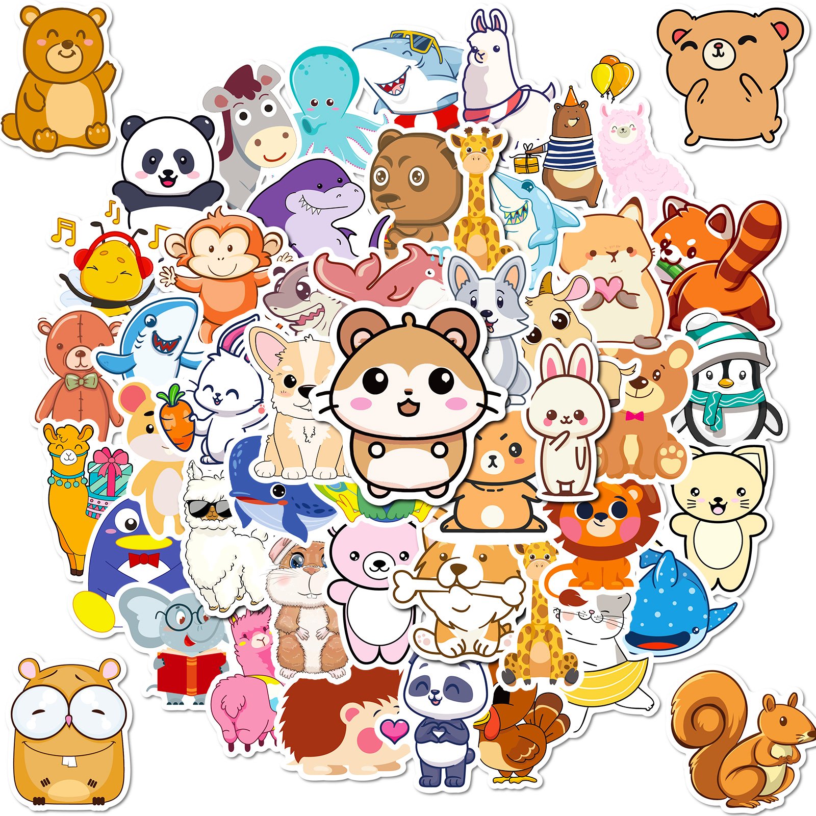 Hot selling 50 different cute cartoon animal stickers to decorate notebooks and reward boys and girls