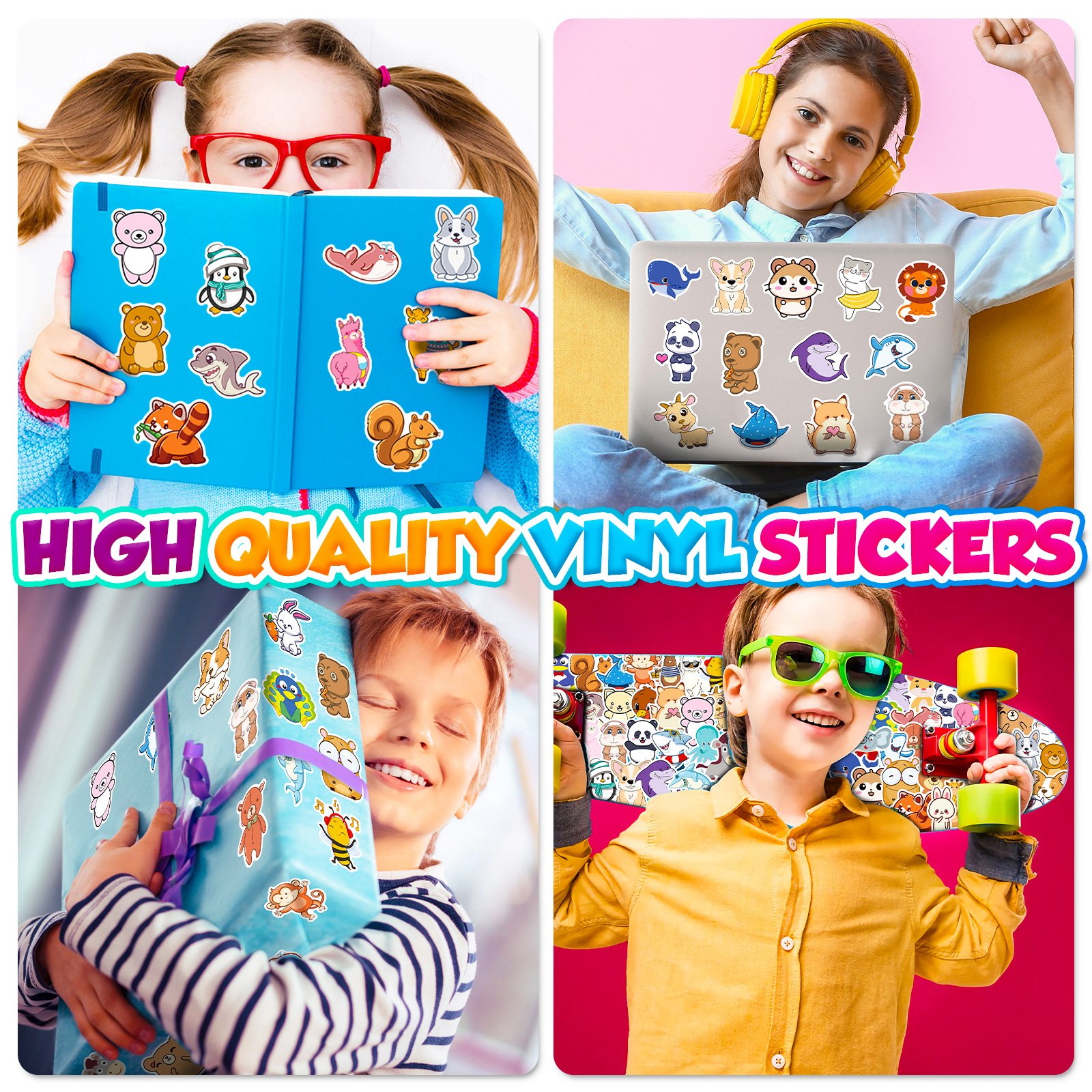 Hot selling 50 different cute cartoon animal stickers to decorate notebooks and reward boys and girls