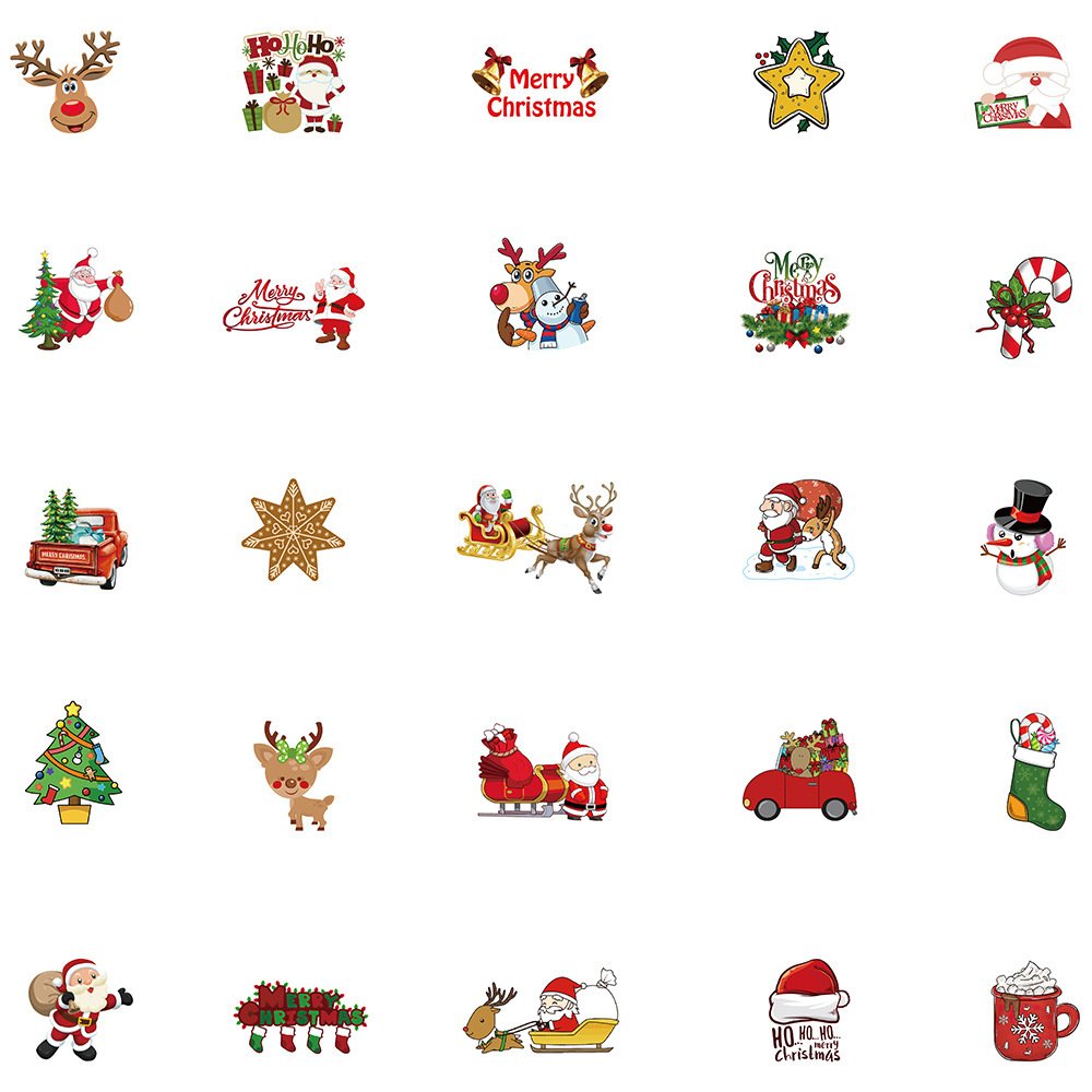 50Pcs Cute Vinyl Christmas Labels Stickers Skateboard Water Bottles Cars Bumper Scrapbook