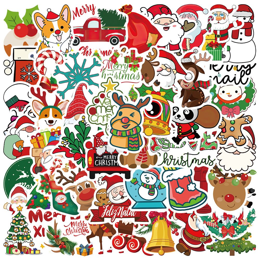 50Pcs Cute Vinyl Christmas Labels Stickers Skateboard Water Bottles Cars Bumper Scrapbook