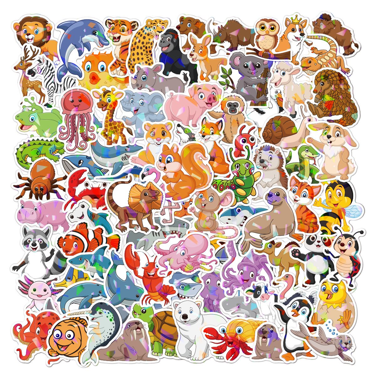 Cross-border Marine Animal stickers 50 holographic laser cartoon water bottles decorated diy waterproof Marine creature stickers