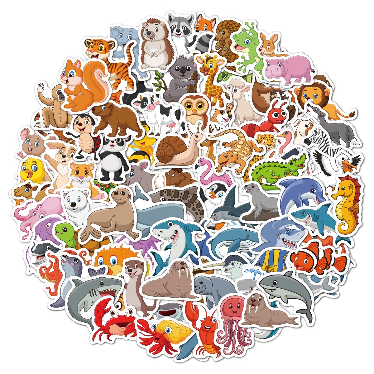 Cross-border Marine Animal stickers 50 holographic laser cartoon water bottles decorated diy waterproof Marine creature stickers
