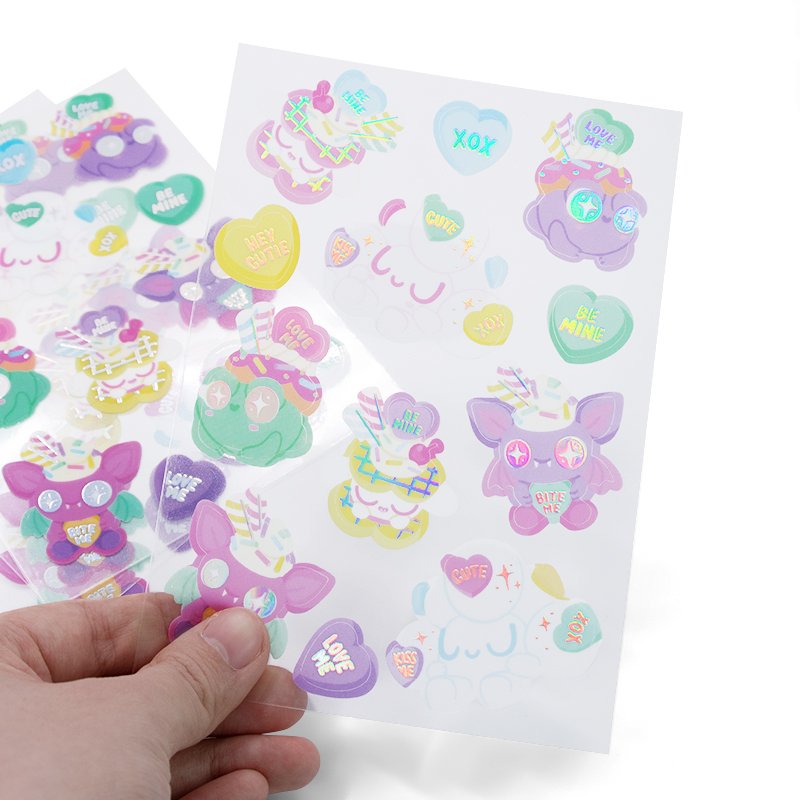 Self Adhesive Waterproof Sticker Custom Cartoon Decoration Rainbow Laminated Transparent Kiss Cut Sticker Sheet