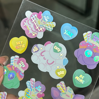 Self Adhesive Waterproof Sticker Custom Cartoon Decoration Rainbow Laminated Transparent Kiss Cut Sticker Sheet