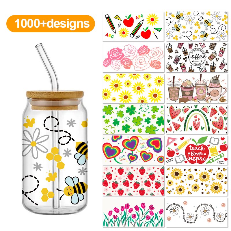 Wholesale Custom Design Transfer UV DTF Stickers Waterproof Cartoon Decals UV DTF Cup Wraps Transfer Stickers For Glass Cups