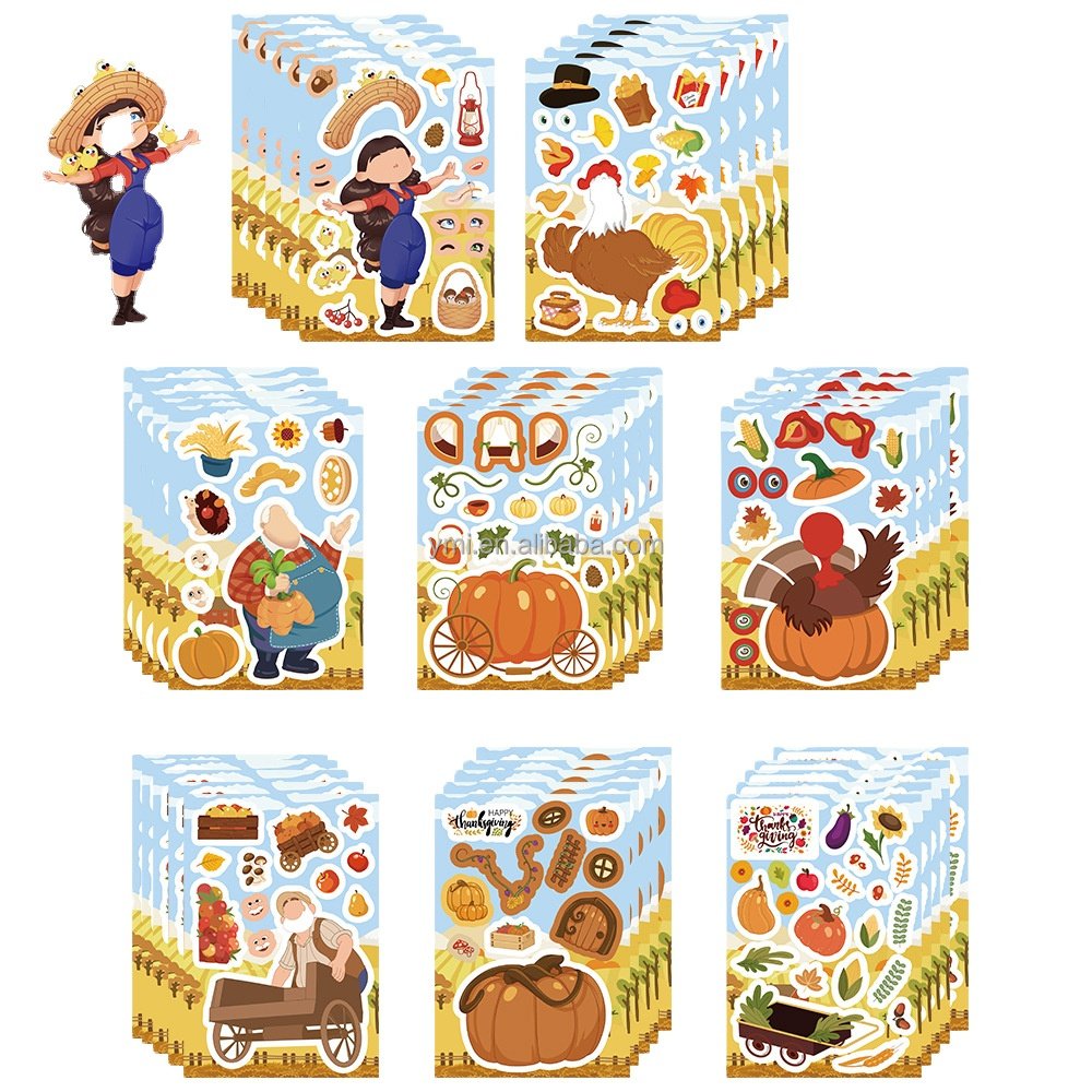 Cartoon stickers Thanksgiving face-changing children baby kids puzzle stickers decorate the ledger party toy stickers