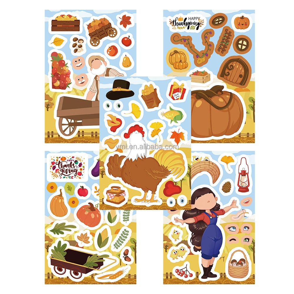 Cartoon stickers Thanksgiving face-changing children baby kids puzzle stickers decorate the ledger party toy stickers