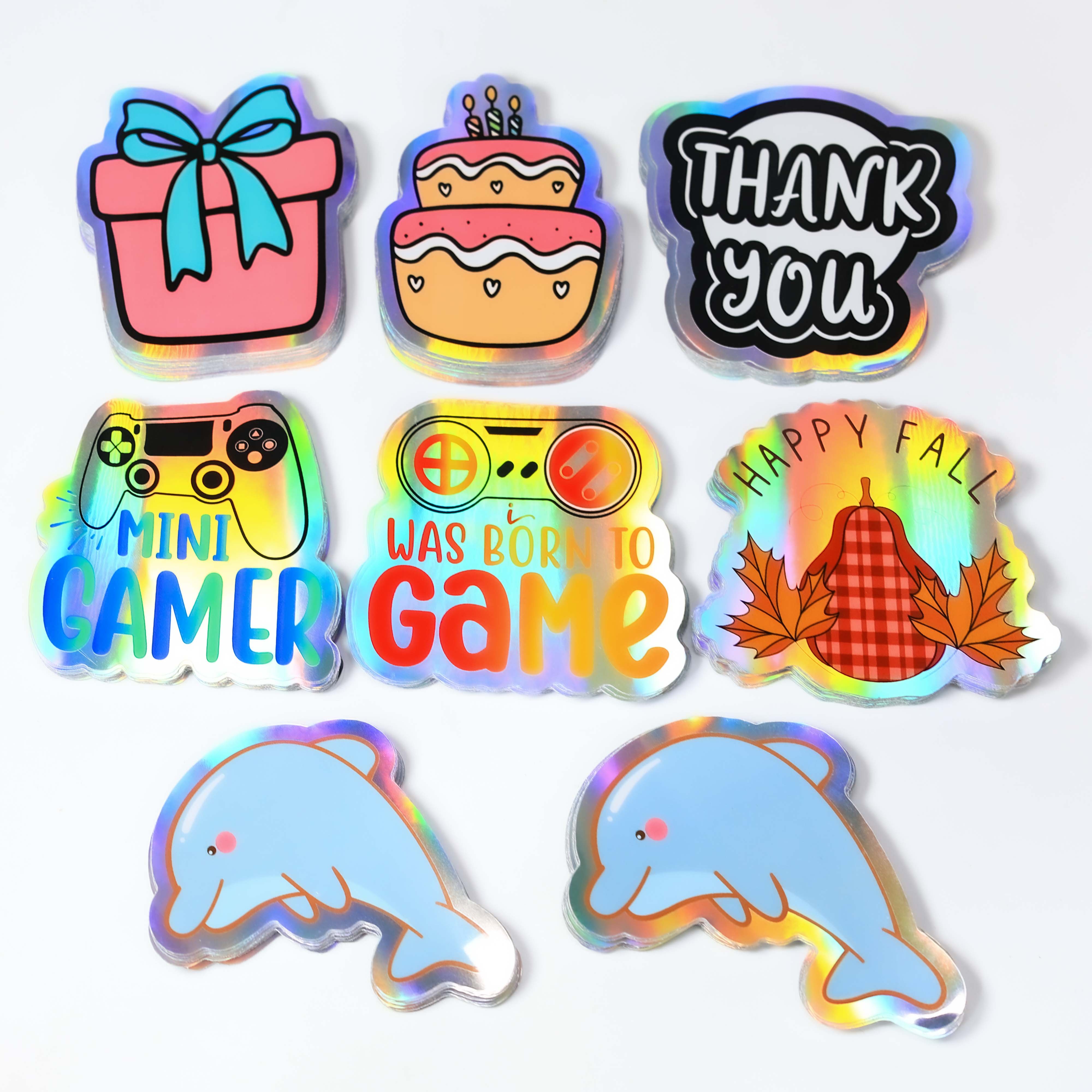Customized Waterproof Self-adhesive Label Stickers With Holographic Effect Customize Your Own Design Cartoon Stickers