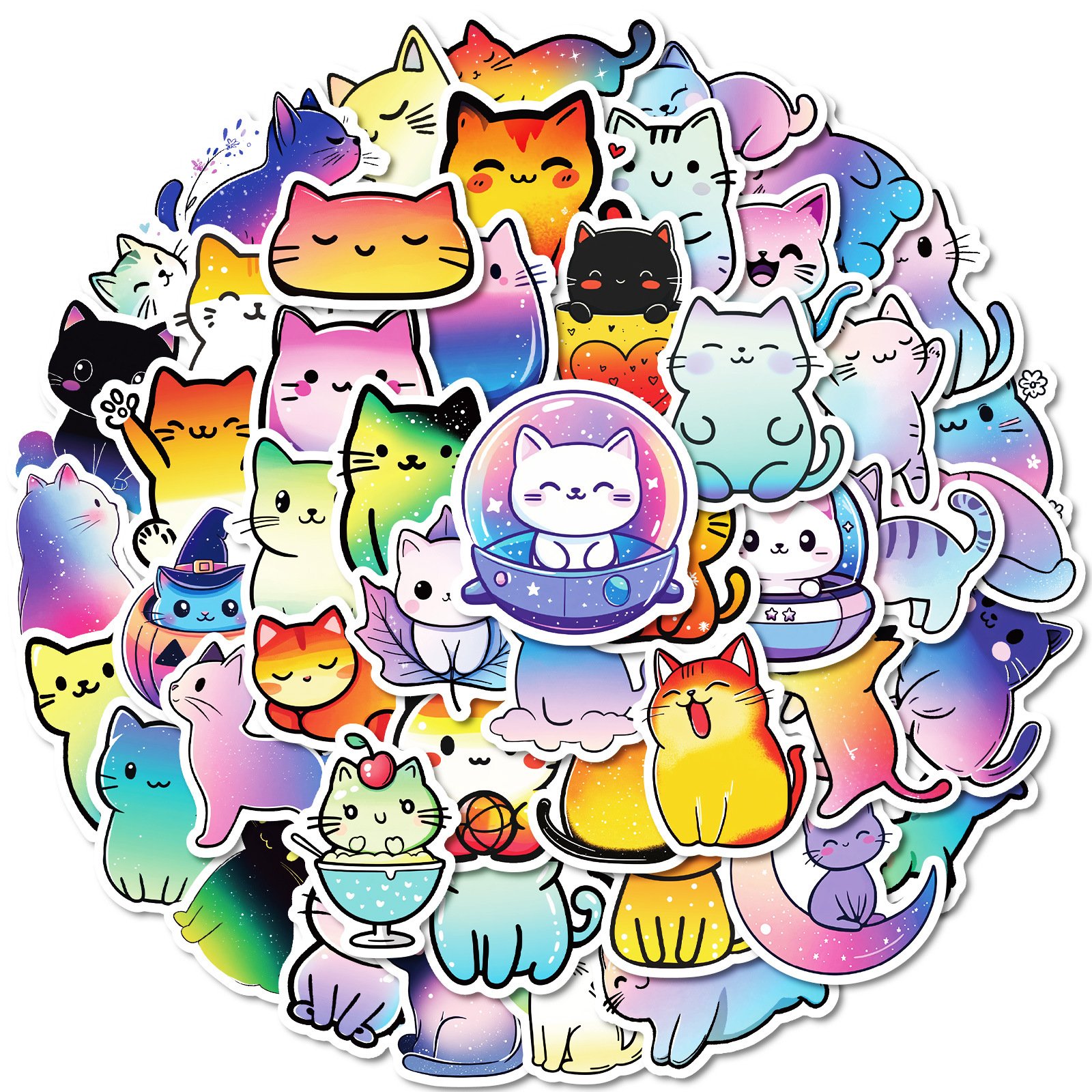 50Pcs Cartoon Colorful Cat Graffiti Stickers For Scrapbook Phone Vinyl Cute Kitty Sticker