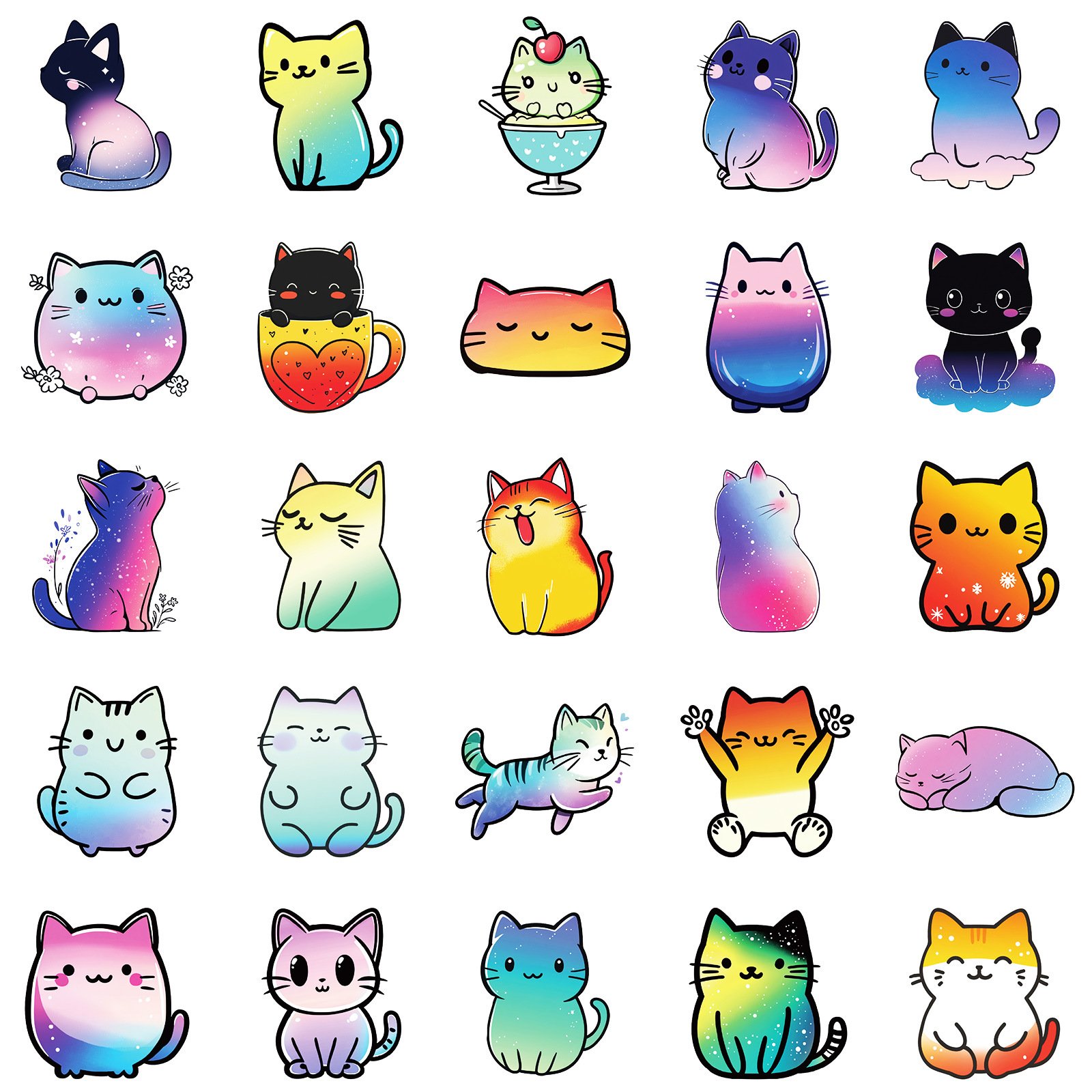 50Pcs Cartoon Colorful Cat Graffiti Stickers For Scrapbook Phone Vinyl Cute Kitty Sticker