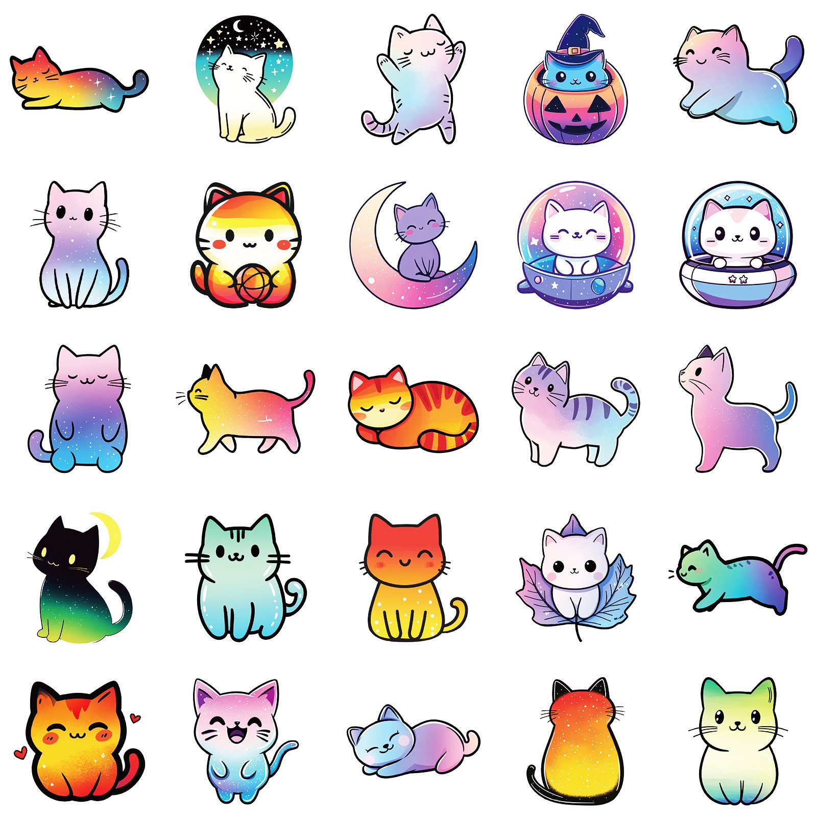 50Pcs Cartoon Colorful Cat Graffiti Stickers For Scrapbook Phone Vinyl Cute Kitty Sticker