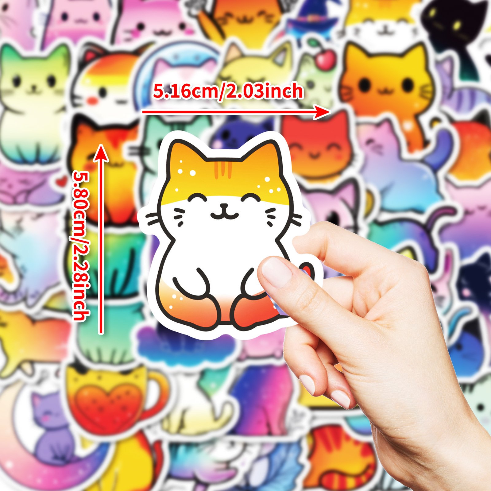50Pcs Cartoon Colorful Cat Graffiti Stickers For Scrapbook Phone Vinyl Cute Kitty Sticker