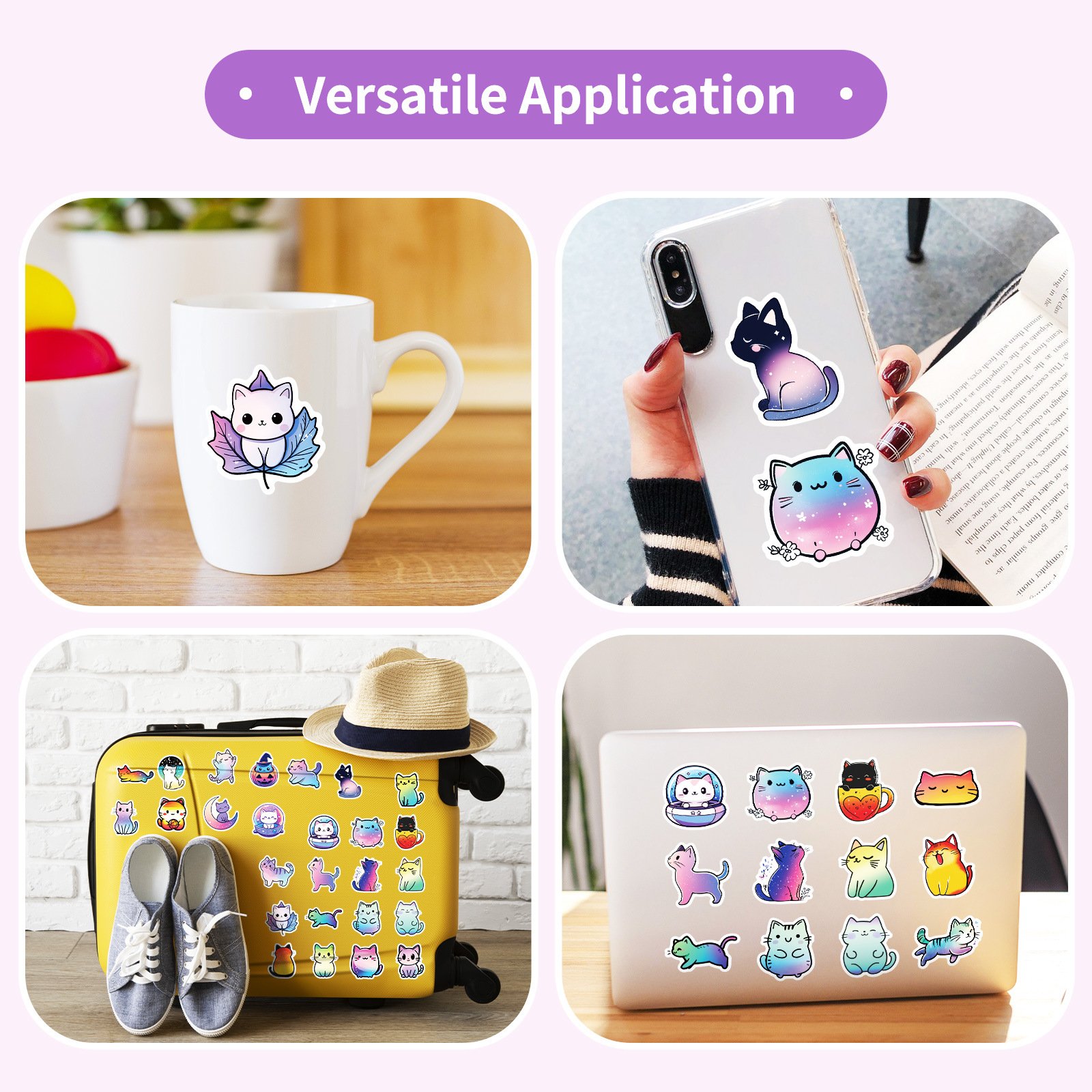 50Pcs Cartoon Colorful Cat Graffiti Stickers For Scrapbook Phone Vinyl Cute Kitty Sticker