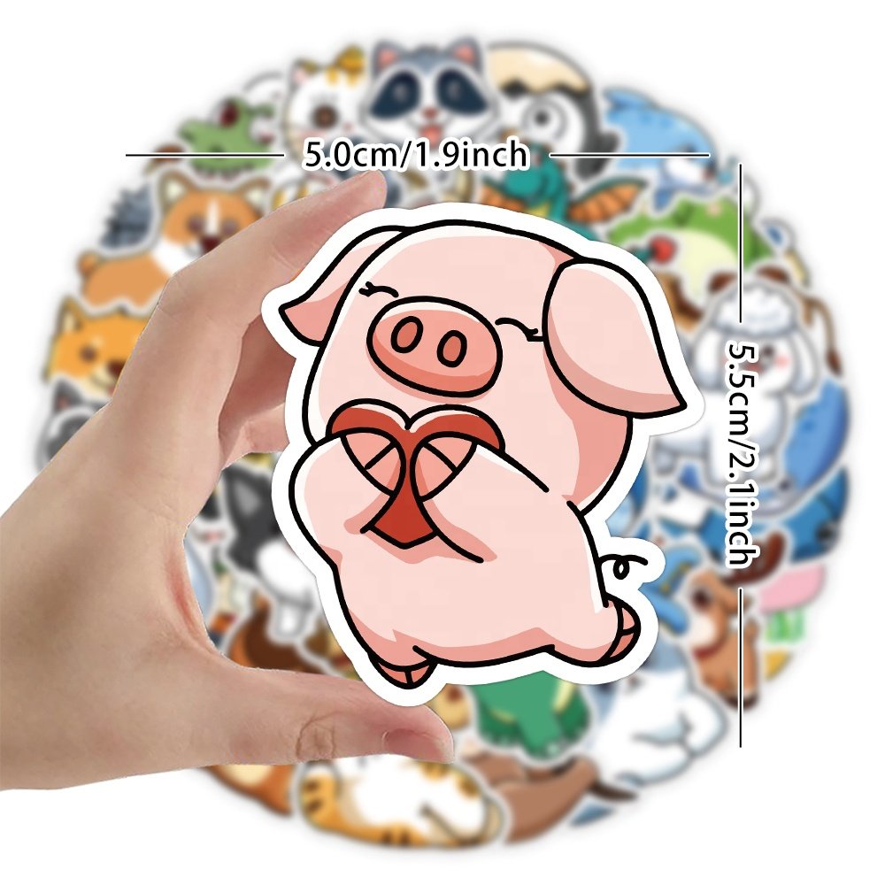 50pcs Cartoon Animal Pig Sticker Custom Waterproof Vinyl Cut Mobile Bottle Sticker Luggage Laptop Book DIY Stickers kid pack