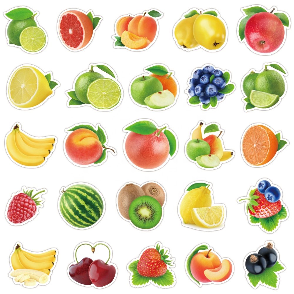 Vi-50pcs die cut vinyl waterproof cartoon fruit decorative sticker pack for pvc kids laptop phone luggage bike guitar
