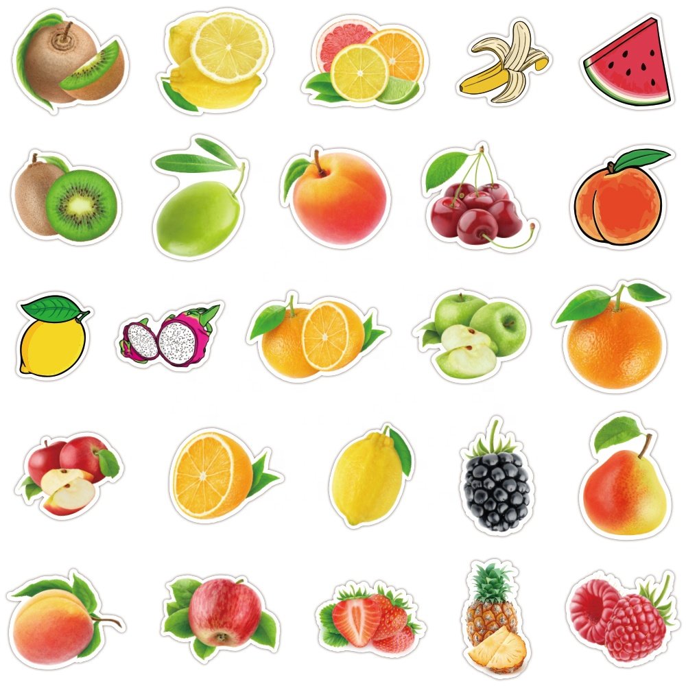 Vi-50pcs die cut vinyl waterproof cartoon fruit decorative sticker pack for pvc kids laptop phone luggage bike guitar