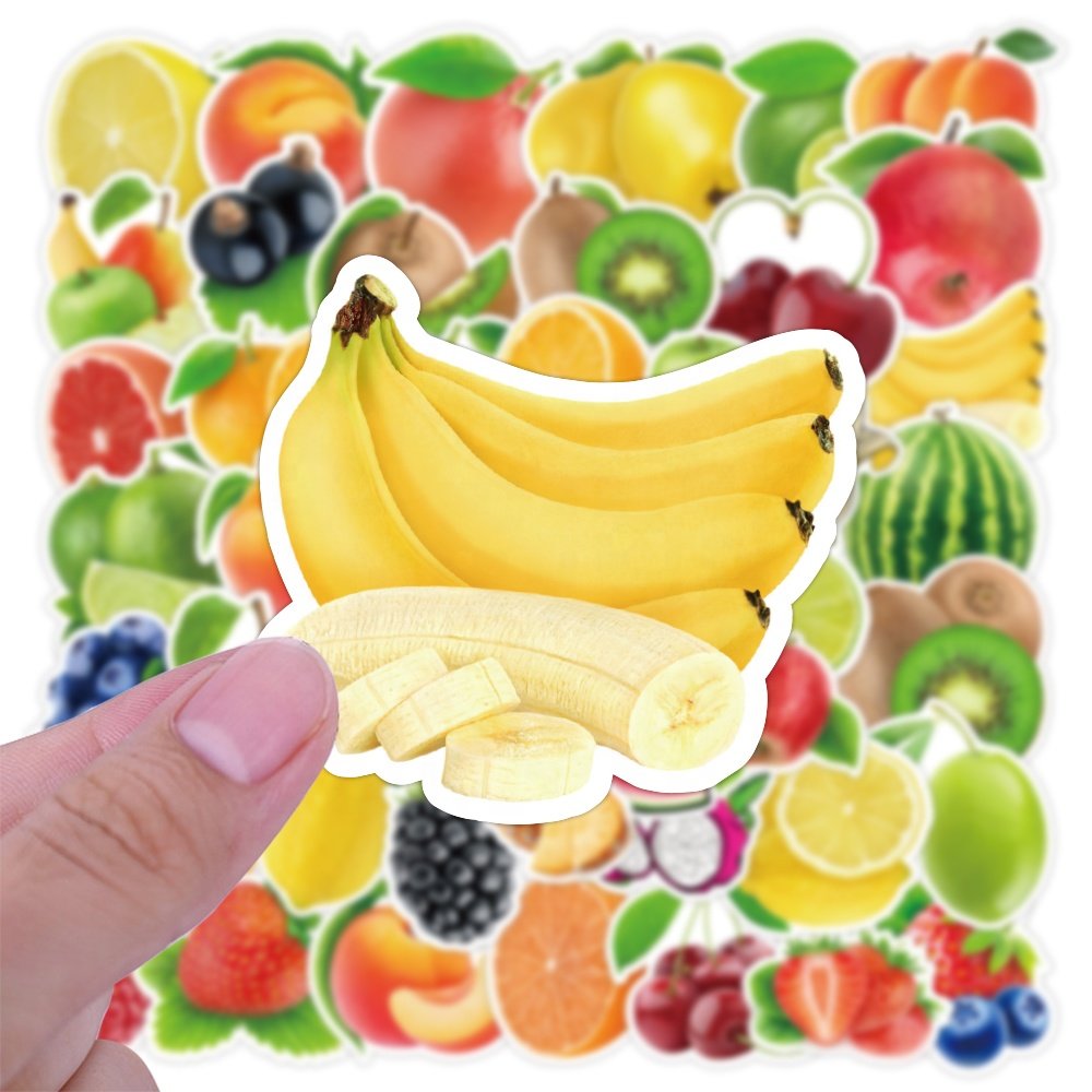 Vi-50pcs die cut vinyl waterproof cartoon fruit decorative sticker pack for pvc kids laptop phone luggage bike guitar