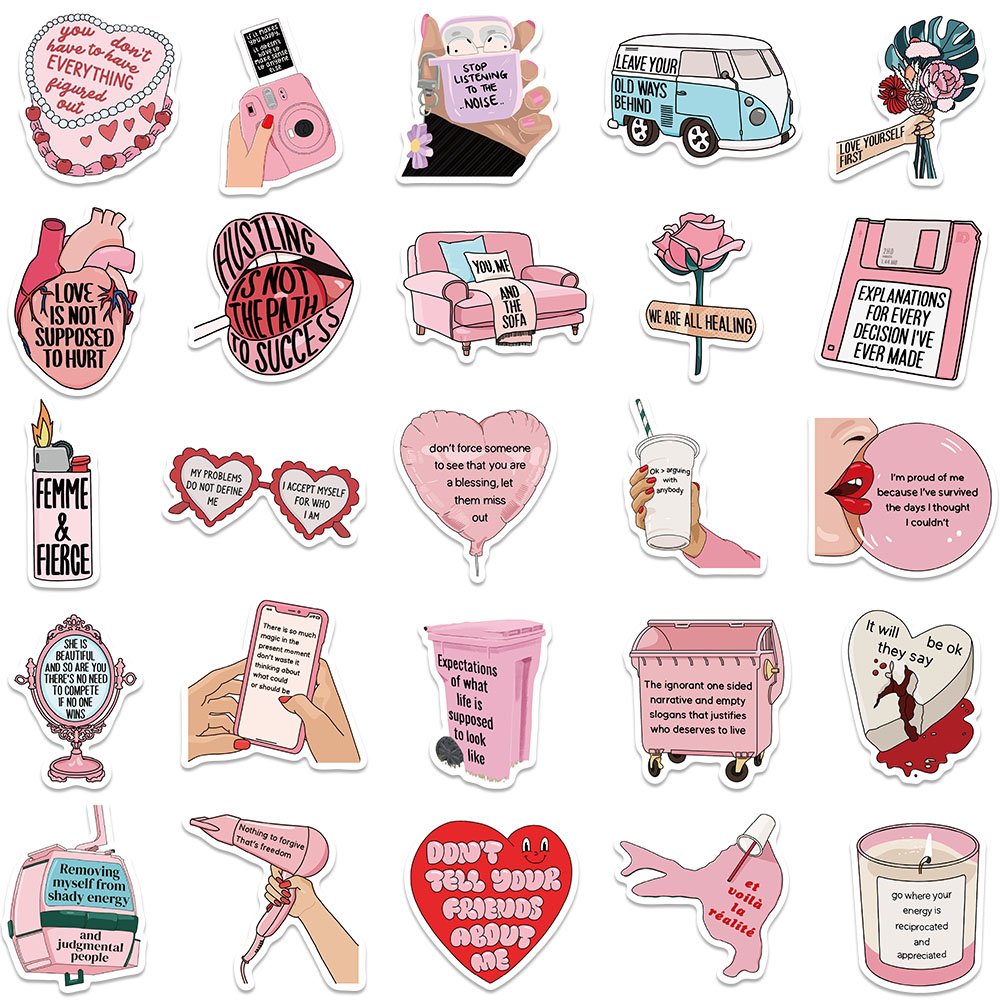 50pcs Self Motivation Refuse Psychological Internal Friction Stickers Diy Fridge Laptop Diary Waterproof Graffiti Gift Decals