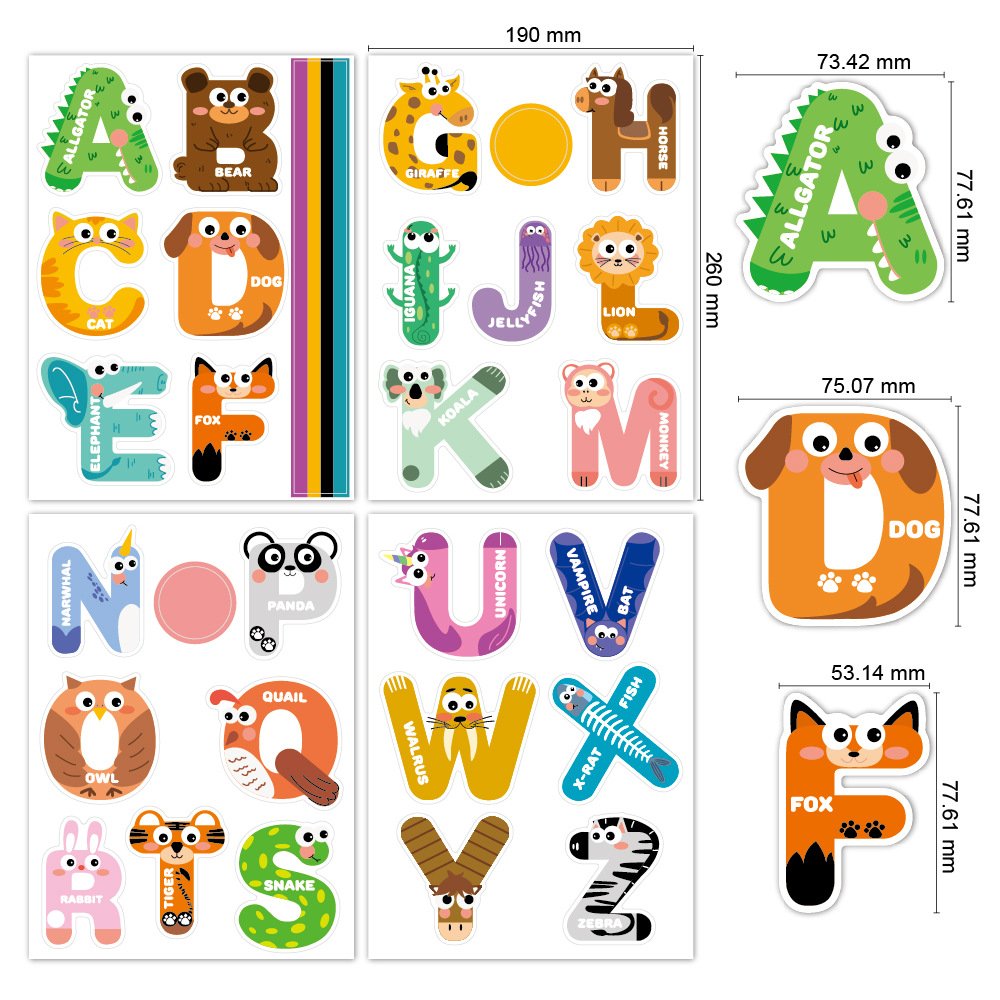 Early Learning Creative Alphabet Stickers Colorful Digital Handbook Handmade Paper Decorative DIY Stickers