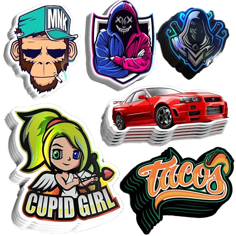 Custom Die Cut Vinyl Stickers Printing, Adhesive Waterproof PVC Label Company Logo Design Holographic Cartoon Stickers