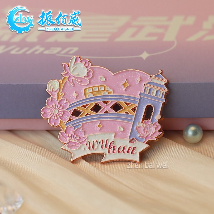 Wuhan Cherry Blossom series Metal hollow soft enamel refrigerator magnets custom, metal refrigerator magnets custom