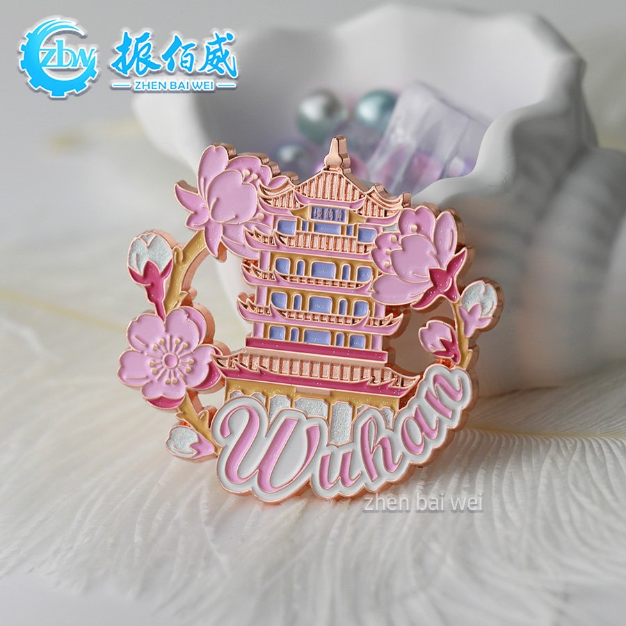Wuhan Cherry Blossom series Metal hollow soft enamel refrigerator magnets custom, metal refrigerator magnets custom