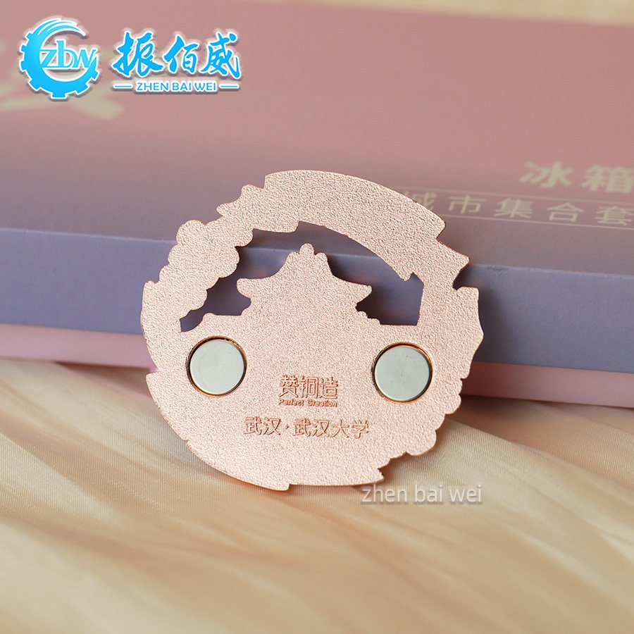 Wuhan Cherry Blossom series Metal hollow soft enamel refrigerator magnets custom, metal refrigerator magnets custom