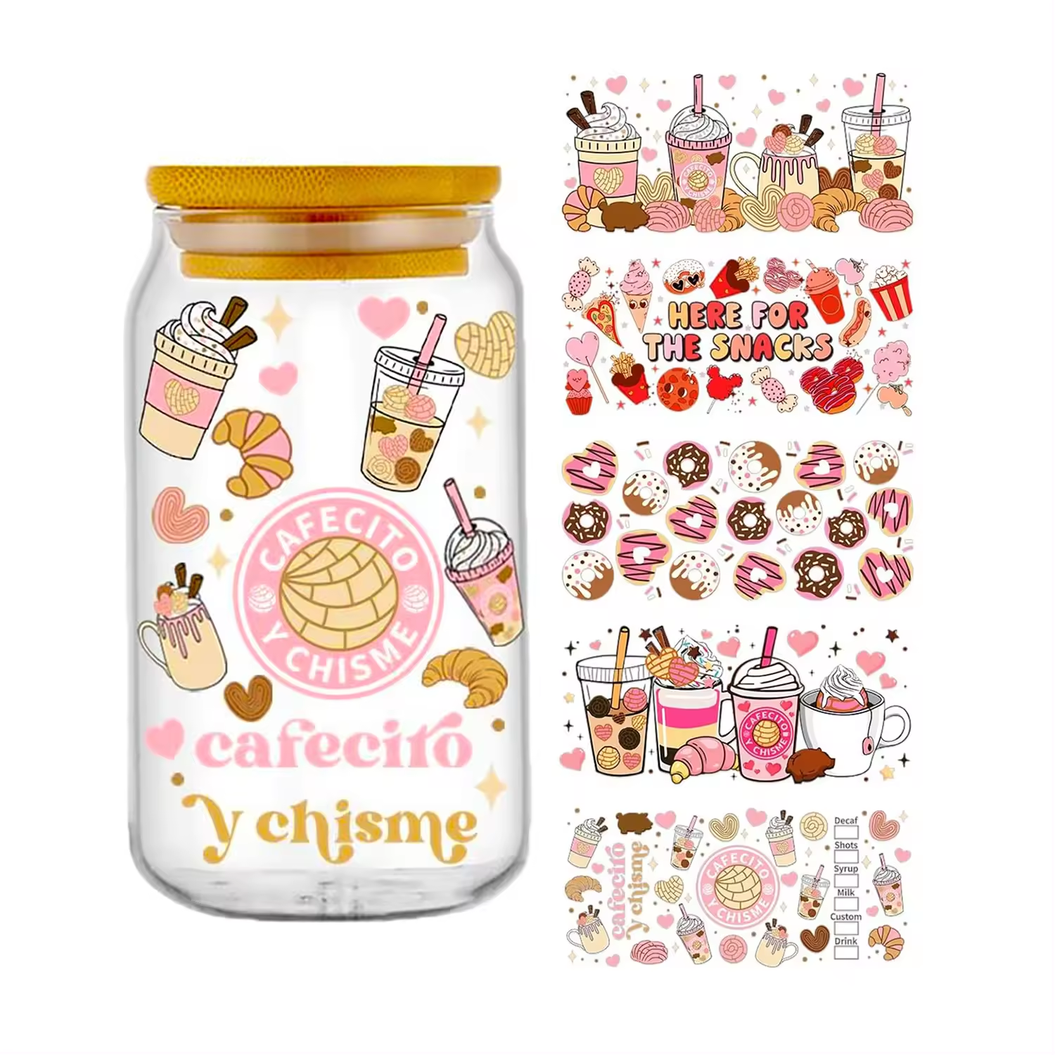 Custom Multi-size UV DTF Cup Wraps Transfer Waterproof Stickers High Adhesive UVDTF Cup Decals 16oz 20oz Tumbler Wraps for Cup