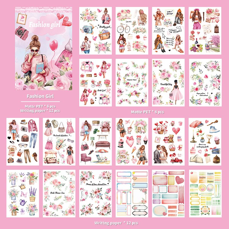 DH Original Designs Fashion Girl Diverse Materials Composed Sticker Set For Bullet Journals Sticker Books
