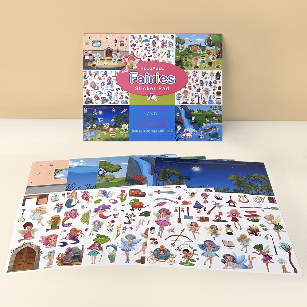 Reusable Sticker Pad Set Fairies Princess Castle Scene stickers Cartoon cute stickers suitable for children's gifts