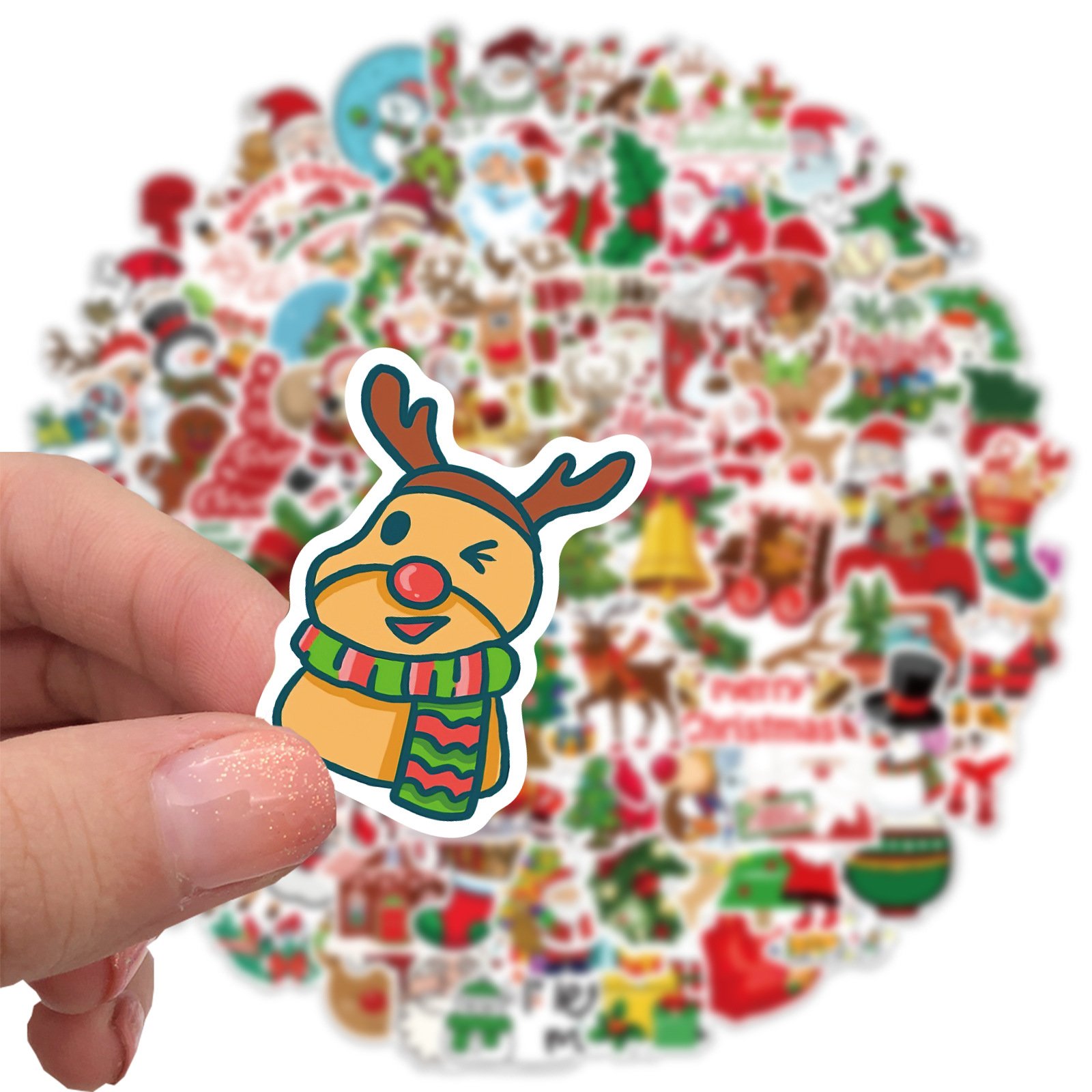 Christmas Wall Stickers Self Adhesive Die Cut Waterproof Cartoon Waterproof Graffiti Sticker Luggage Sticker 100pcs