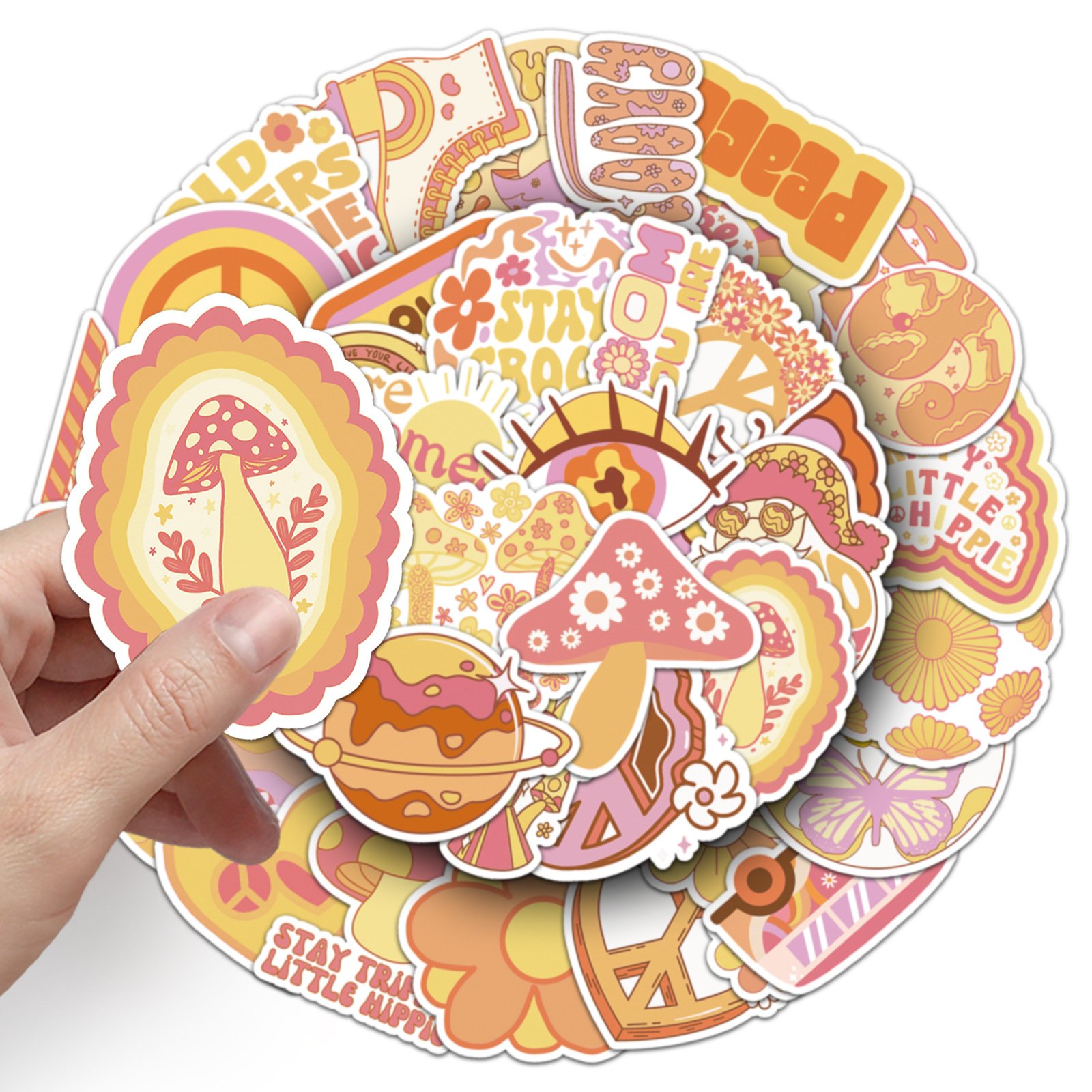 50PCS Orange cartoon sunflower groovy hippie stickers