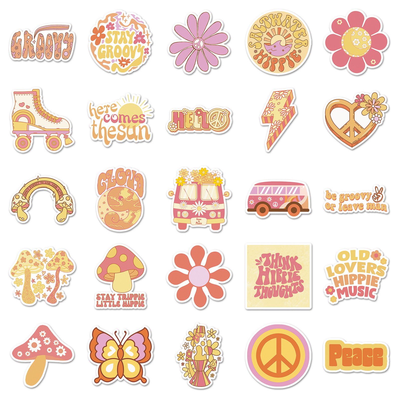 50PCS Orange cartoon sunflower groovy hippie stickers