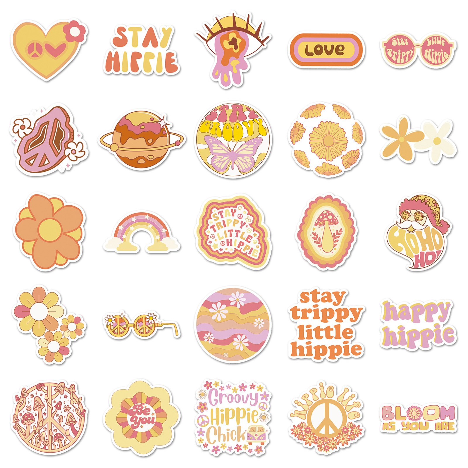 50PCS Orange cartoon sunflower groovy hippie stickers